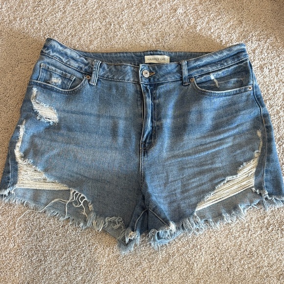Happily Grey Pants - Happily Grey Women's Blue Distressed Denim Shorts